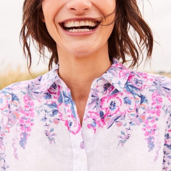 NWT Joules Jeanne Print Floral Linen Button Down Shirt 6 - Picture 3 of 9